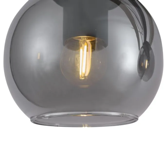 Moderne Hängelampe schwarz mit Holz und Rauchglas 4-flammig - Aleks