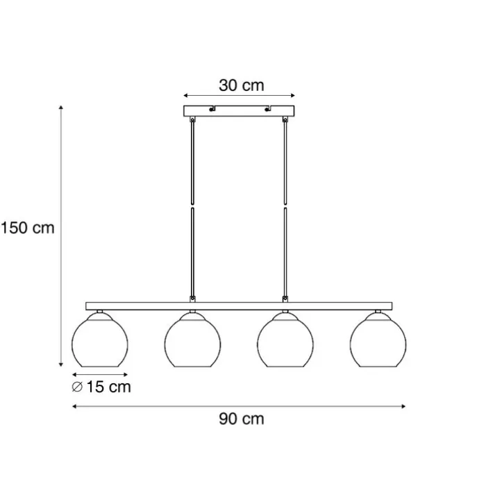 Moderne Hängelampe schwarz mit Holz und Rauchglas 4-flammig - Aleks