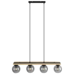 Moderne Hängelampe schwarz mit Holz und Rauchglas 4-flammig - Aleks
