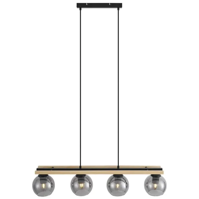 Moderne Hängelampe schwarz mit Holz und Rauchglas 4-flammig - Aleks