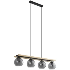Moderne Hängelampe schwarz mit Holz und Rauchglas 4-flammig - Aleks