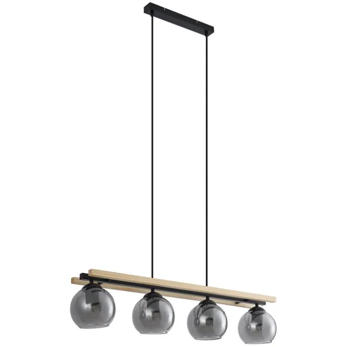 Moderne Hängelampe schwarz mit Holz und Rauchglas 4-flammig - Aleks