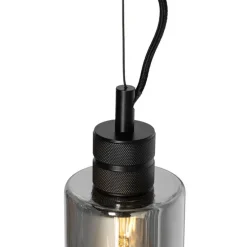 Moderne Hängelampe schwarz mit Rauchglas - Stavelot