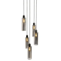 Moderne Hängelampe schwarz mit Rauchglas 5 Lichter - Stavelot