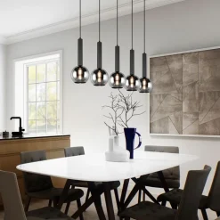 Moderne Hängelampe schwarz mit Rauchglas 5-Licht - Clayton