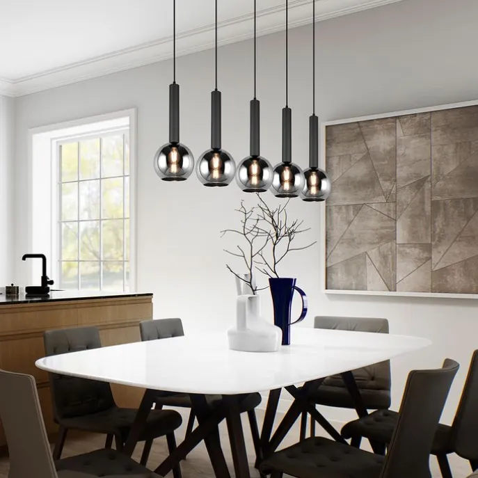 Moderne Hängelampe schwarz mit Rauchglas 5-Licht - Clayton