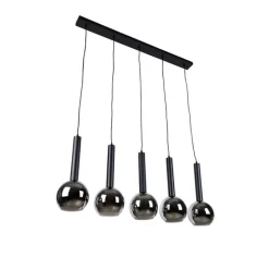 Moderne Hängelampe schwarz mit Rauchglas 5-Licht - Clayton