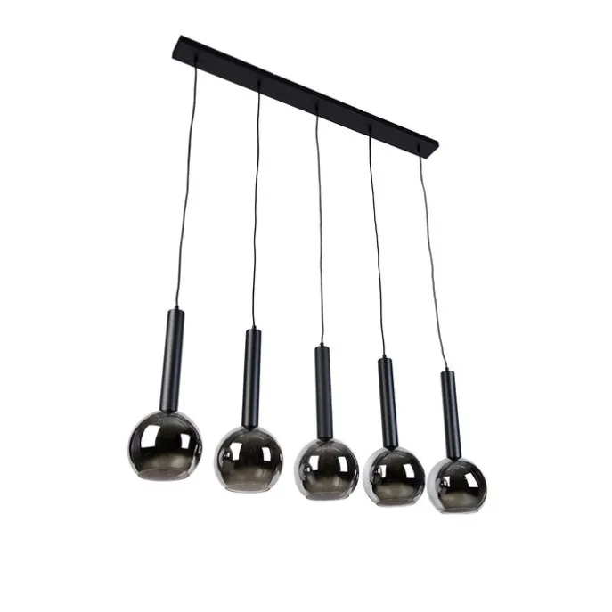 Moderne Hängelampe schwarz mit Rauchglas 5-Licht - Clayton