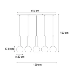 Moderne Hängelampe schwarz mit Rauchglas 5-Licht - Clayton