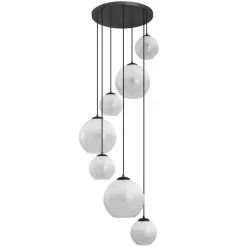 Moderne Hängelampe schwarz mit weißem Glas rund 7-flammig - Misty