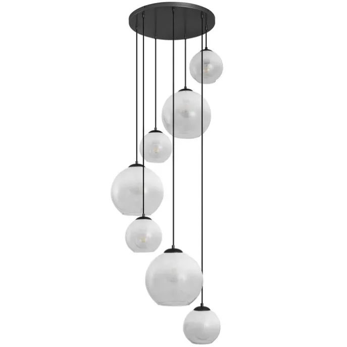 Moderne Hängelampe schwarz mit weißem Glas rund 7-flammig - Misty