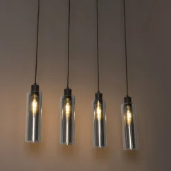 Moderne Hängelampe schwarz mit Rauchglas 4-flammig - Stavelot