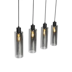 Moderne Hängelampe schwarz mit Rauchglas 4-flammig - Stavelot