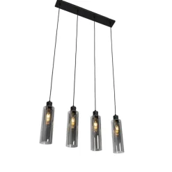 Moderne Hängelampe schwarz mit Rauchglas 4-flammig - Stavelot