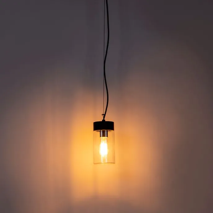Moderne Hängelampe Schwarz mit Glas IP44 - Jarra