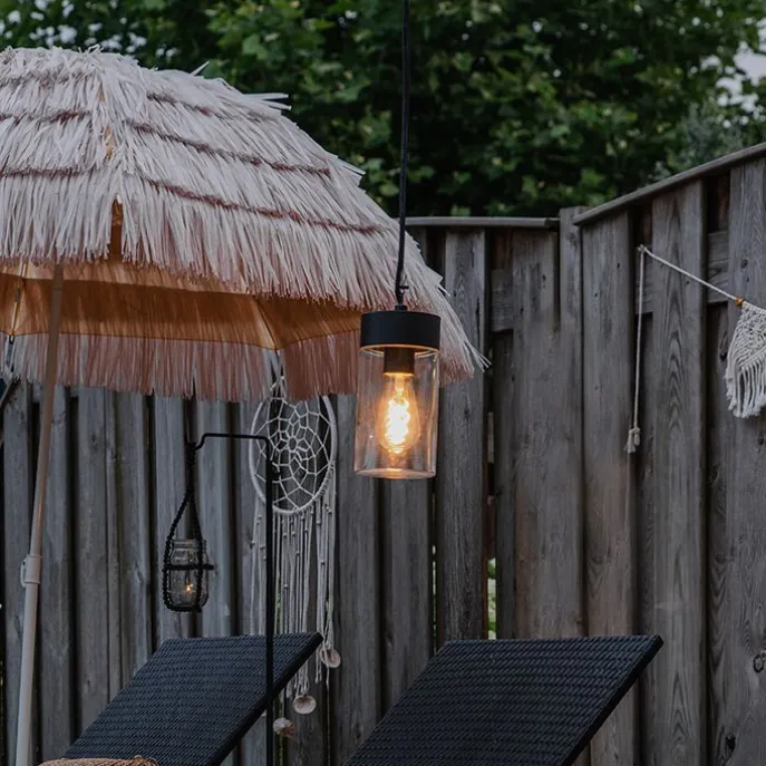 Moderne Hängelampe Schwarz mit Glas IP44 - Jarra