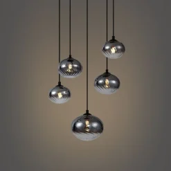 Moderne Hängelampe schwarz mit Rauchglas - Jia