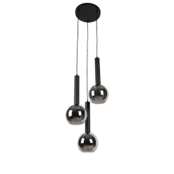 Moderne Hängelampe schwarz mit Rauchglas 3-flammig - Clayton