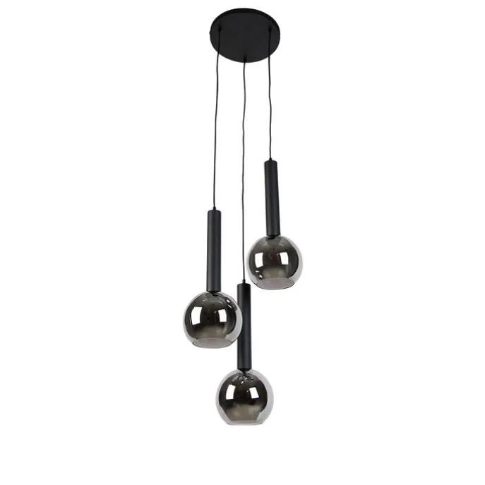 Moderne Hängelampe schwarz mit Rauchglas 3-flammig - Clayton