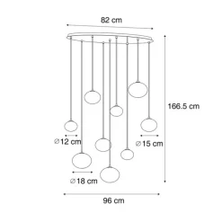 Moderne Hängelampe Schwarz mit Rauchglas 9-flammig - Jia