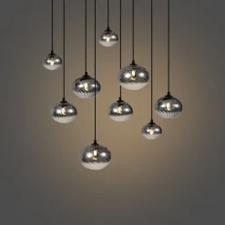 Moderne Hängelampe Schwarz mit Rauchglas 9-flammig - Jia