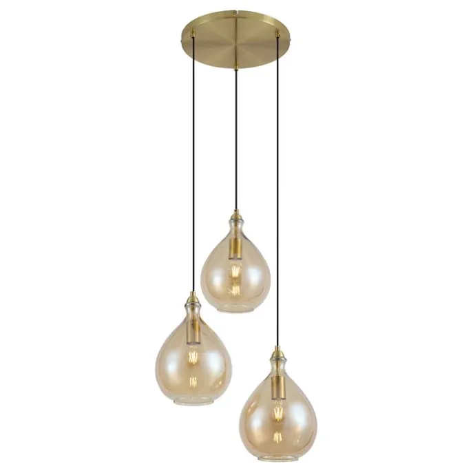 Moderne Pendelleuchte Gold mit bernsteinfarbenem Glas 3-flammig - Traditional