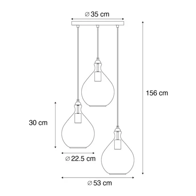 Moderne Pendelleuchte Gold mit bernsteinfarbenem Glas 3-flammig - Traditional