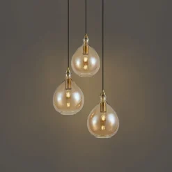 Moderne Pendelleuchte Gold mit bernsteinfarbenem Glas 3-flammig - Traditional