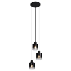 Moderne Pendelleuchte Schwarz mit Rauchglas 3-flammig - Dame