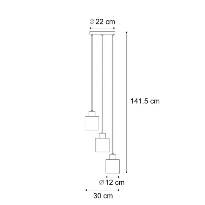 Moderne Pendelleuchte Schwarz mit Rauchglas 3-flammig - Dame