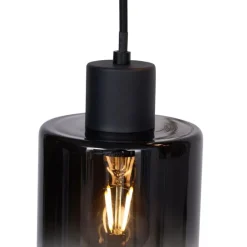 Moderne Pendelleuchte Schwarz mit Rauchglas 3-flammig - Dame
