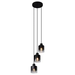 Moderne Pendelleuchte Schwarz mit Rauchglas 3-flammig - Dame