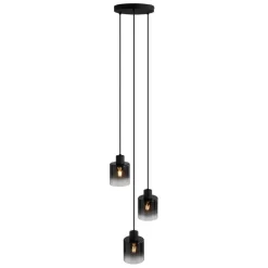 Moderne Pendelleuchte Schwarz mit Rauchglas 3-flammig - Dame
