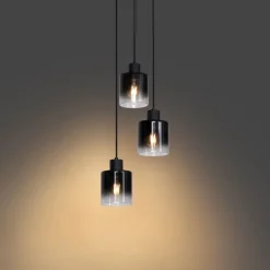 Moderne Pendelleuchte Schwarz mit Rauchglas 3-flammig - Dame