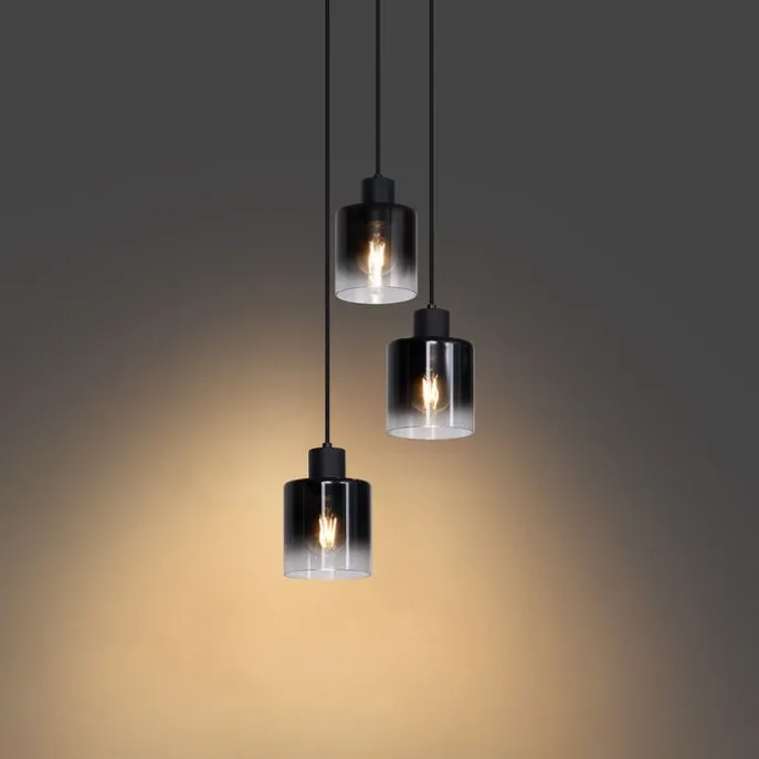Moderne Pendelleuchte Schwarz mit Rauchglas 3-flammig - Dame
