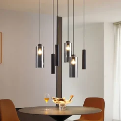 Moderne Pendelleuchte Schwarz mit Rauchglas 6-flammig - Duplantis