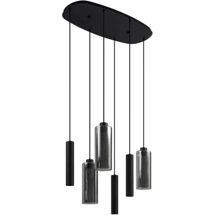 Moderne Pendelleuchte Schwarz mit Rauchglas 6-flammig - Duplantis