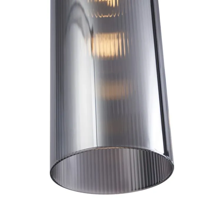 Moderne Pendelleuchte Schwarz mit Rauchglas 6-flammig - Duplantis