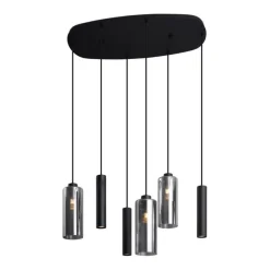 Moderne Pendelleuchte Schwarz mit Rauchglas 6-flammig - Duplantis