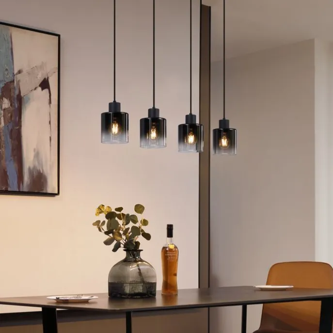 Moderne Pendelleuchte Schwarz mit Rauchglas 4-flammig - Dame