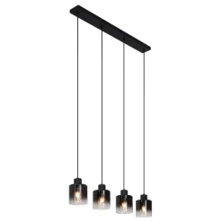 Moderne Pendelleuchte Schwarz mit Rauchglas 4-flammig - Dame