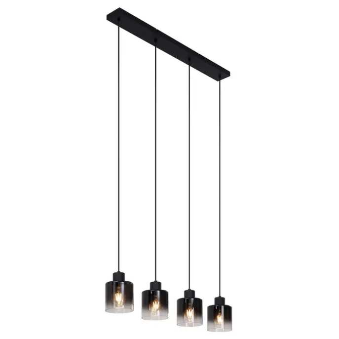 Moderne Pendelleuchte Schwarz mit Rauchglas 4-flammig - Dame