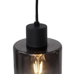 Moderne Pendelleuchte Schwarz mit Rauchglas 4-flammig - Dame
