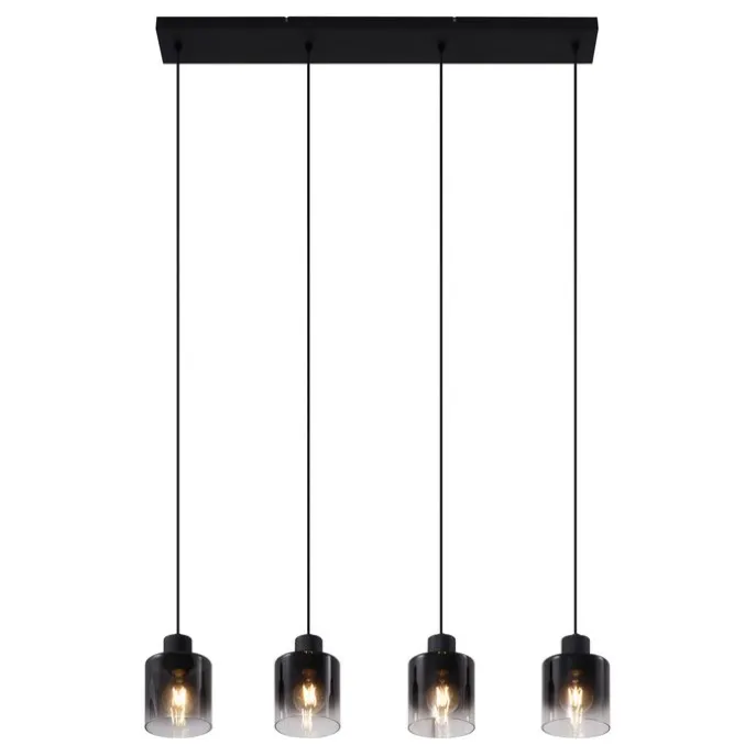 Moderne Pendelleuchte Schwarz mit Rauchglas 4-flammig - Dame