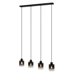 Moderne Pendelleuchte Schwarz mit Rauchglas 4-flammig - Dame