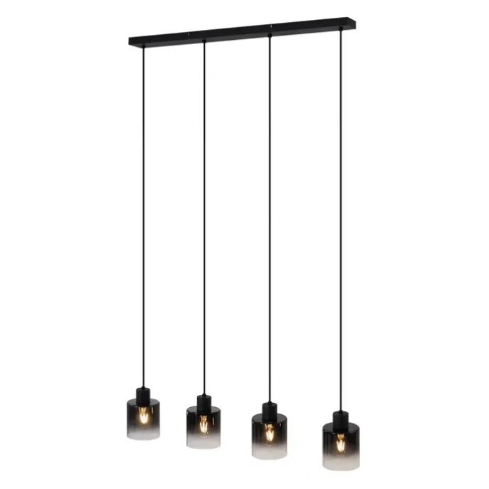 Moderne Pendelleuchte Schwarz mit Rauchglas 4-flammig - Dame