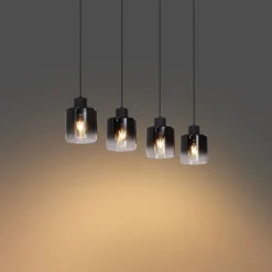 Moderne Pendelleuchte Schwarz mit Rauchglas 4-flammig - Dame