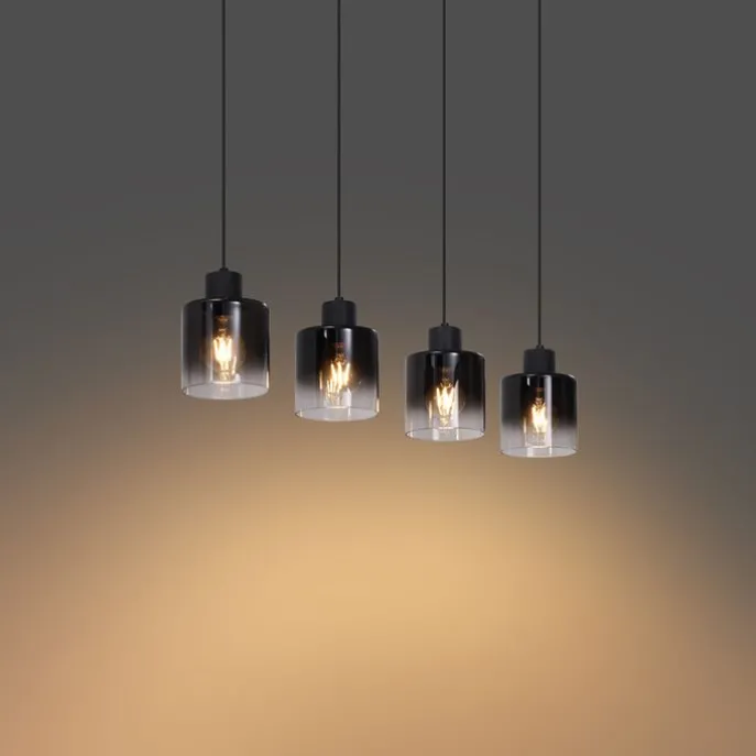 Moderne Pendelleuchte Schwarz mit Rauchglas 4-flammig - Dame
