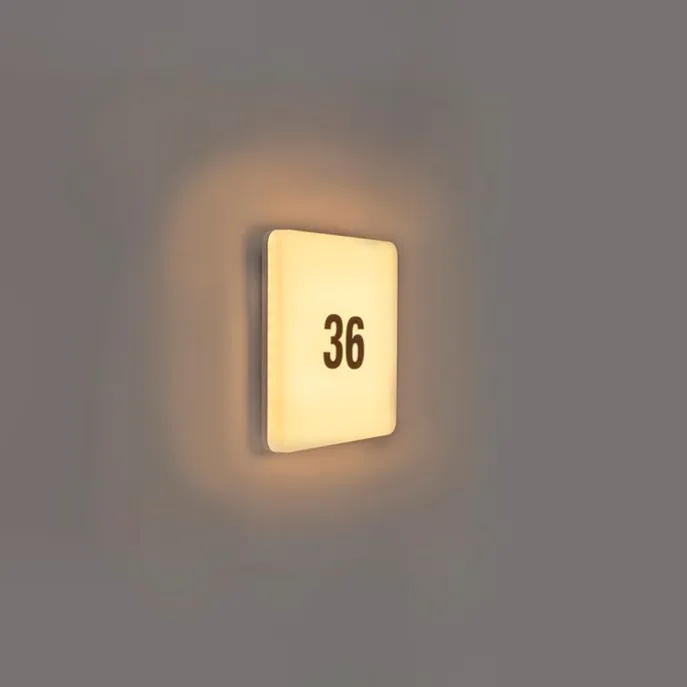 Moderne quadratische Wandleuchte inkl. LED mit Nummernschild - Plater