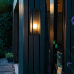 Moderne rechteckige Außenwandleuchte schwarz mit Glas - Rotterdam Long